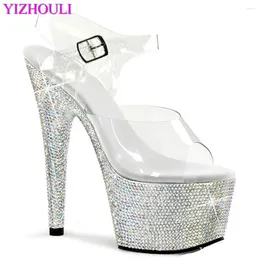 Dance Shoes Silver Diamond Shining Waterproof Platform Summer Stiletto Heels 15-17cm Pole Performance Model Stage Show