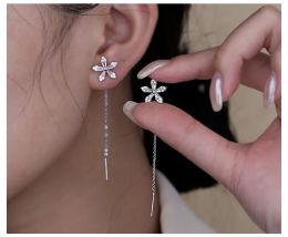 2024 Ins Top Sell Dangle Earring Simple Fashion Jewellery 925 Sterling Silver Princess Cut Cubic Zircon Crystal Party Women Wedding Sweet Cut Long Dangle Line Earrings