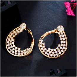 Hoop Huggie 18K Gold Plated Earring Designer For Woman Party Aaa Cubic Zirconia Water Drop Copper South American Jewellery White Cz W Dhu4E