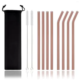Drinking Straws 200x8mm Reusable Glass Set Multi-Color Healthy Eco Friendly For Cocktail Smoothie Milkshake
