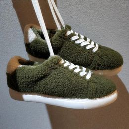 Casual Shoes 2024 Women Sneakers Winter Warm Fur Woman Flats Ladies Espadrilles Lace-up Tenis Feminino Flat Loafers Green