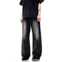 American style washed trendy jeans for men and women black straight leg loose wide leg pants oversized pants