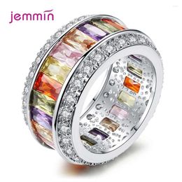 Cluster Rings Models Korean Full Of Colourful & White Crystal Genuine 925 Silver For Women Lover's Promise Round