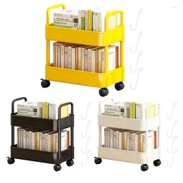Kitchen Storage Movable Bookshelf Cart Book Rack Large Capacity Bookcase With Wheels 2 Tiers Multi-Functional Mobile Organiser