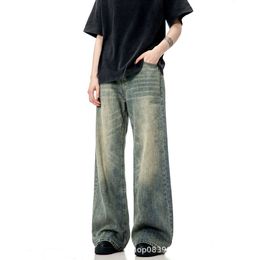 Dżinsy amerykańskie dżinsy luźne spodnie szerokie nogi niszowe design high street Ins Moping Dżinsy