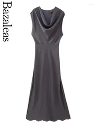 Casual Dresses 2024 Bazaleas Store Elegant Satin Long Dress Official Grey Sleeveless Midi Evening Party Slim