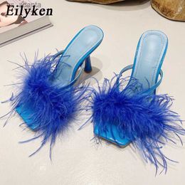 Dress Shoes Summer Open Toe Slipper Women Fashion Fluffy Furry High Heels Sandals Street Style Female Banquet Pumps Slides H2404037F4Q