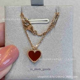 High end designer necklace for womens vanclef Love Necklace Womens Red Agate Heart shaped Pendant Collar Chain Cute and Sweet Original 1to1 With Real Logo