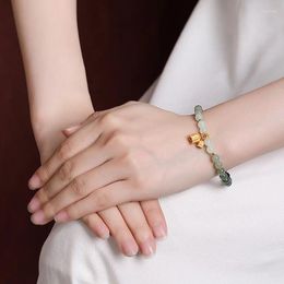 Link Bracelets An Jade Green Gradual Change Round Bead Bracelet Gift Retro National Style Hand String Beads Wholesale