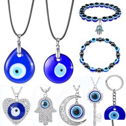 Pendant Necklaces Evil Eye Necklace For Women Keyring Turkish Blue Bead Bracelet Handmade Glasses Charms Bracelets Greek Mati Hamsa Dhv20