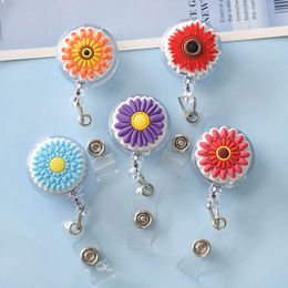 Colorful Flower Retractable Nurse Badge Reel Clip Holder Students Doctor Work ID Card Holder Keychain Accessories Jewelry Gifts