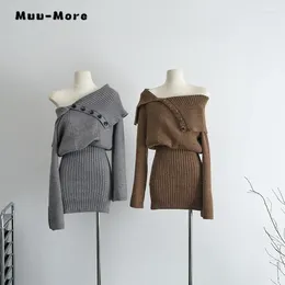 Casual Dresses 2024 Winter Vintage Sweet Long Sleeve Solid Colour Sheath Women's Elegant Knitting Sexy Office Lady Dress