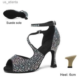 Dress Shoes DKZSYIM Latin Dance Womens Ballroom Tango Rhinestone High Heels Black/Silver/Gold Wedding H240403S5YG