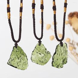 Decorative Figurines Natural Unique Crystal Quartz Necklace Green Stone Moldavite Pendant Meteorite Outer Space Aerolite Impact Glass