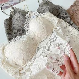 Bras Women Flower Lace Top Comfortable Bralette Solid Colour Sexy Underwear Vest Female Hollow Out Wireless Lingerie Seamless Bra