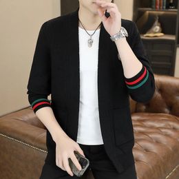 Men's Sweaters Fashion Handsome Slim Letter V-neck Pocket Casual Cardigan British Style Korean Version Loose All Cardigan.