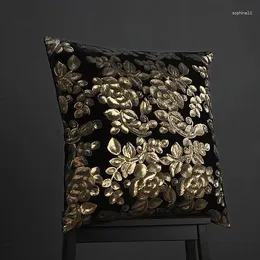 Pillow High-end Luxury Golden Sequins Decorated Embroidered Cover Square Case Black For Backrest