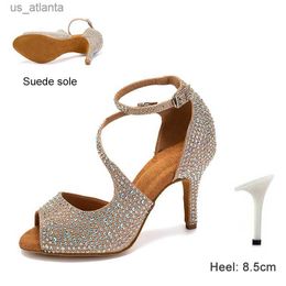 Dress Shoes DKZSYIM Latin Dance Womens Ballroom Tango Rhinestone High Heels Black/Silver/Gold Wedding H240403Z855