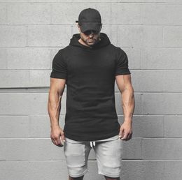 Mens Bodybuilding Hoodies Men Gyms Hooded Short Sleeve Fitness Clothing Muscle T Shirt Slim Solid Cotton Pullover Sweatshirt CX2008813847
