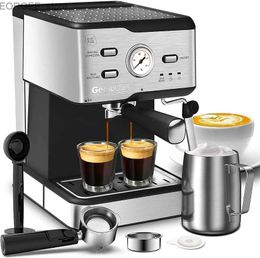 Coffee Makers Geek Chef Espresso Machine 20 Bar Pump Pressure Cappuccino latte Coffee Maker with ESE POD Philtre and Pressure gauge Y240403