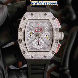 Watch Top Quality Swiss Movement Watch Ceramic Dial with Diamond Business Leisure Rm011 Full Drill Tape Trend Movement