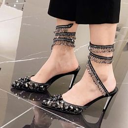 Chandelier Crystal-embellished Ankle-wrap shoes lace point-toe slingback pumps stiletto sandals for 7.5cm 9.5cm women Luxury Designers Evening shoes