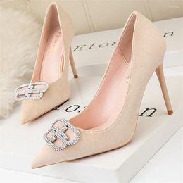 Dress Shoes Luxury Crystal Design Women Pumps Pointed Toe Solid Woman Thin High Heels Sexy Ladies Office Shallow