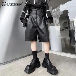 Men's Shorts LUZHEN Stylish High Summer 2024 Pants Short Street Quality Design Wide Leg Casual Loose Pu Leather Straight LZ2357