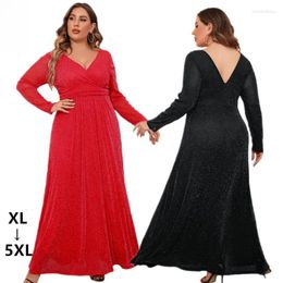 Casual Dresses 2024 Spring Arrival Plus Size WOMEN'S V-neck Long Sleeve Mesh Dress With European & American Style