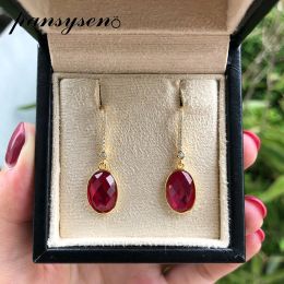 Earrings PANSYSEN 18K Gold Colour Vintage oval Ruby Gemstone dangle drop earrings for women 925 sterling silver Anniversary Christmas gift
