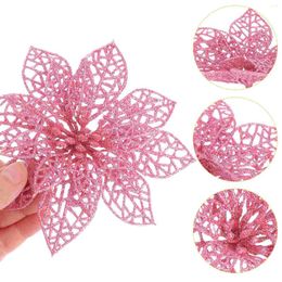 Decorative Flowers 10pcs Glitter Hollow Christmas Flower Poinsettias Artificial Tree Ornaments DIY Crafts