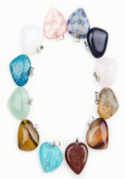 Heart natural Stone Gemstone Charms Pendants High Polished Loose Beads Silver Plated Hook Fit Bracelets and Necklace Jewelry acces3106180