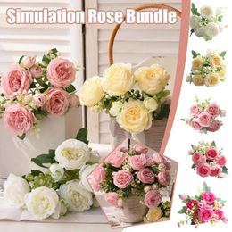 Decorative Flowers Selling Rose Pink Silk Peony Artificial Bouquet 5 Big Head And 4 Bud Fake For Home Wedding Decora G1K6