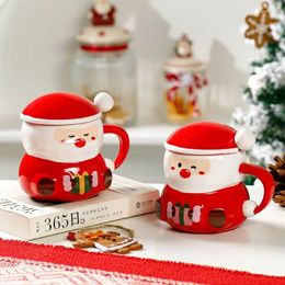 Mugs Santa Claus Ceramic Mug With Lid Spoon Home Office Coffee Milk Tea Breakfast Cup Birthday Christmas Gift For Friends Drinkware