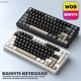 Keyboards Wob Rainy75 75 Aluminium Wireless Mechanical Keyboard Gaming 2.4G Bluetooth Wired Keyboard RGB Hotswap Gamer non-contact keyboardL2404