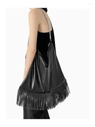 Shoulder Bags Fashionable Tassel Black Large Capacity Bag Pu Soft Leather Commuting Abnormality Underarm Shape Women