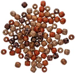 100Pcs Dreadlocks Painted Wooden Beads Spacer Round Big Hole Beads for Jewellery Making Fit Charm Bracelet Hair DIY Findings