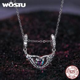 WOSTU 925 Sterling Silver Halloween Gift Skull Heart Pendant luminous Witch Charms Evil Eye Candy Beads Fit Bracelet DIY Neckace