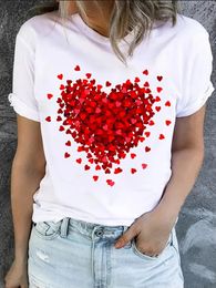 Heart Print TShirt For Valentines Day Gifts Crew Neck Short Sleeve Casual Tops Womens Clothing 240403