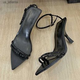Dress Shoes Sexy Crystal Narrow Band Buckle Strap Women Sandals Summer Pointed Toe High Heels Banquet Party H240403FTJP
