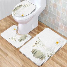 Bath Mats Set Of 3 Zen Bathroom Rugs Buddha Flowers Grass Stone Nature Scenery Low Pile Memory Foam Mat Toilet Cover U-Shaped Carpet