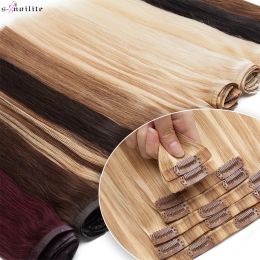 Extensions Snoilite Clip In Human Hair Extensions 115g Hairpiece 7pcs/set Hair Clip Tape In Human Hair Extensions Full Head Natural Hair