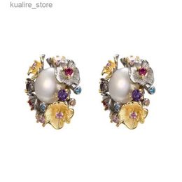 Cluster Rings New Hot Selling Exquisite Vintage Pearl Inlaid And Crystal Two-color Electroplated Gold Silver Quality Gift Earrings And Ring L240402