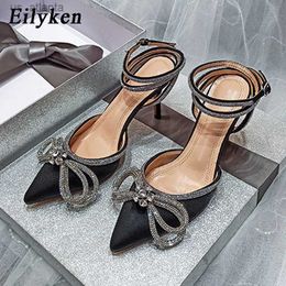 Dress Shoes Newest Pointed Toe Ankle Strap Pumps Women Sandals Elegant Design Crystal Butterfly-knot Party Prom High Heels H240403BT3P