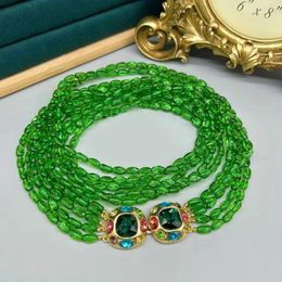 Pendants Vintage Multi-layered Exaggerated Glass Necklace Rhinestone Emerald Heavy Industrial Western Sweater Chain