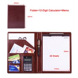 Padfolio A4 Document Bags PU Leather File Folder Calculator Binder Organiser Business Contract Storage Manager Portfolio Office Supplies