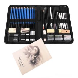 Pencils 26/48 Pack Sketch Pencils Set Drawing Sketch Kit Canvas Bag Sketching Charcoal Art Supplies Charcoals Kneaded Eraser Pencil Case