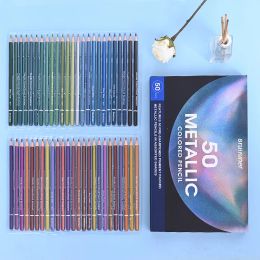 Pencils 50 Colors Brutfuner Metallic Colored Pencils Drawing Colored Pencil Soft Wood Pencil For Artist Sketch Coloring Art Supplies