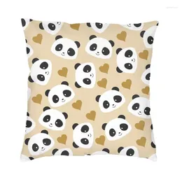 Pillow Cute Panda Brown Hearts Pattern Gift Cover Sofa Home Decor Animal Square Throw Case 40x40