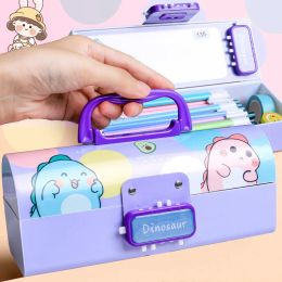 Cases Creative Password Pencil Case Kawaii Large Capacity Student Pen Case Multifunction Stationery Pink School Supplies